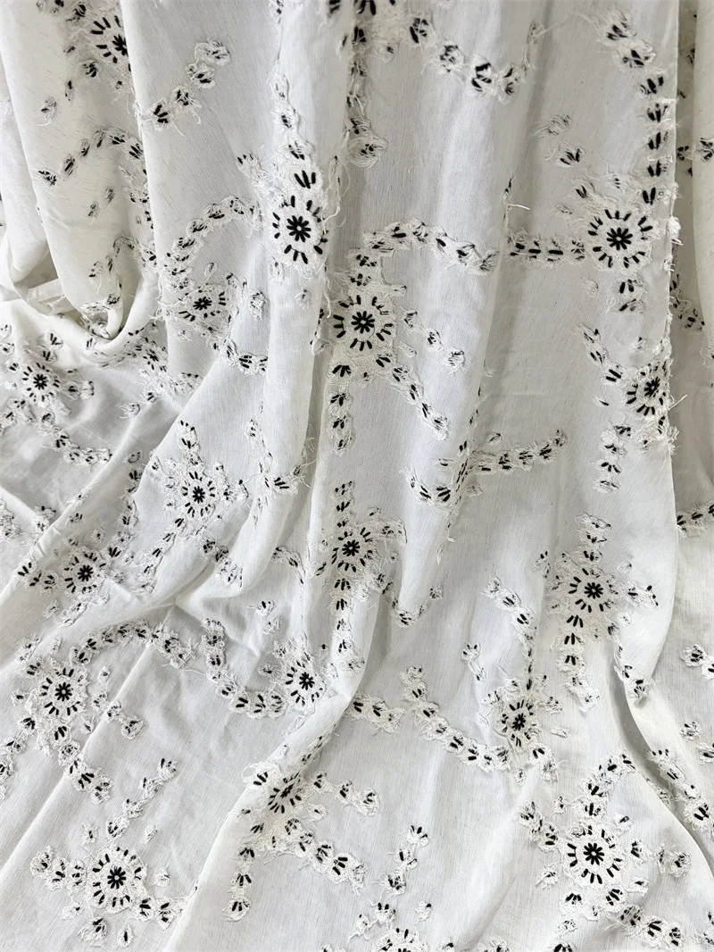 3D embroidered cotton-linen fabric,for fashion designers,dresses,shirts,women's clothing,and DIY sewing projects view 2