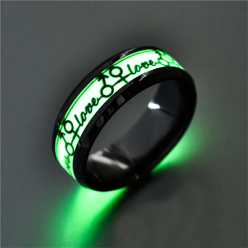 Stainless Steel Luminous Finger Ring For Women Men Glowing In Dark Heart Couple Wedding Bands Jewelry Gift Accessories view 4