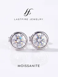 Real 0.5-1ct Moissanite Diamond Round Stud Earrings for Women 925 Sterling Silver Wedding Earring Luxury Fine Jewelry Gifts
