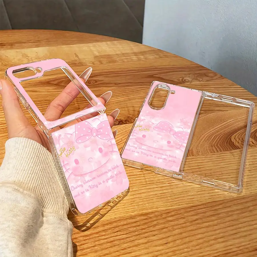Sanrio Cute Hello Kitty Pink Case for Samsung Galaxy Z Fold 8 Ultra Z Fold 7 6 5 4 3 ZFold8Ultra Z Flip 6 5 4 3 Transparent Soft
