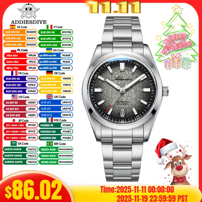 

ADDIESDIVE New Men Watch Luxury 8215 Automatic Diving 100m Waterproof Luminous 316L Stainless Steel 39mm Mechanical Wristwatch