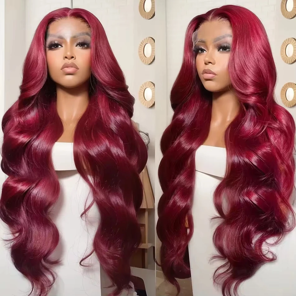 

99J Burgundy Body Wave Transparent 13x4 Lace Front Human Hair Wig HD Lace Colored Front Wigs Real Brazilian For Women