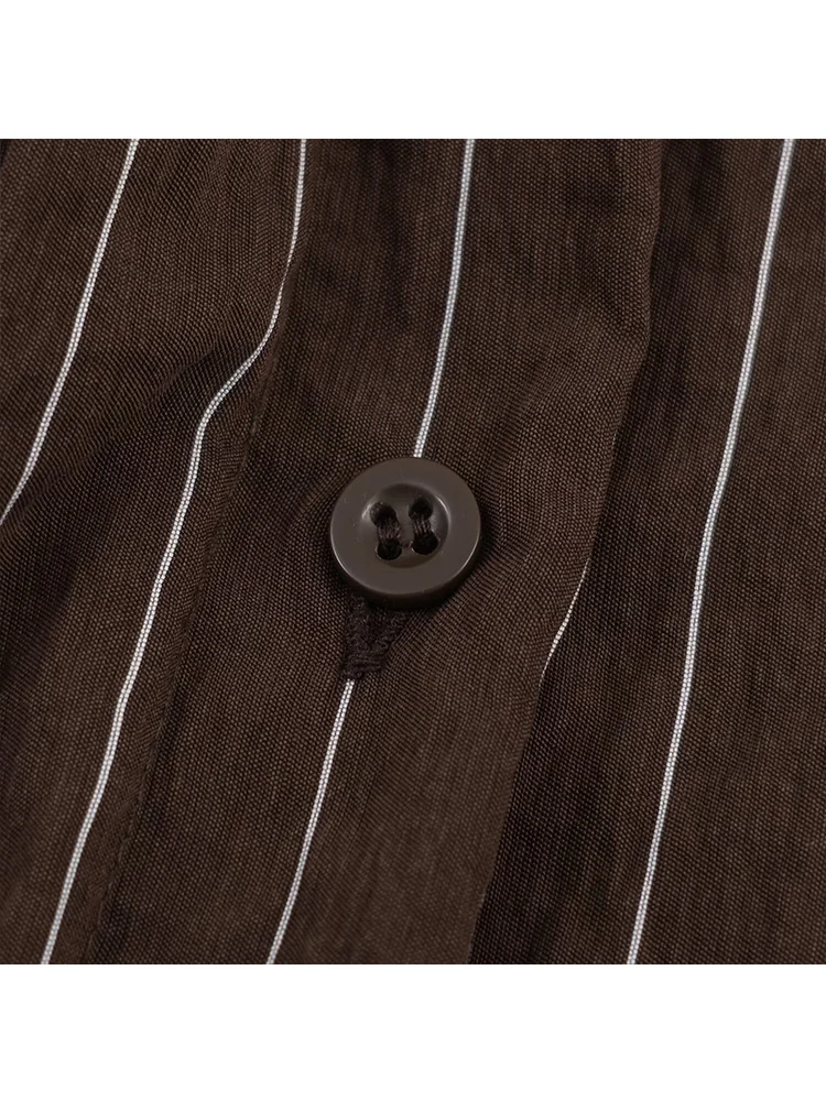 ﻿   TFMLN Vintage chemises à rayures pour femmes ample décontracté boucle décoration Blouse 2026 nouvelle femme col rabattu Chic chemise hauts