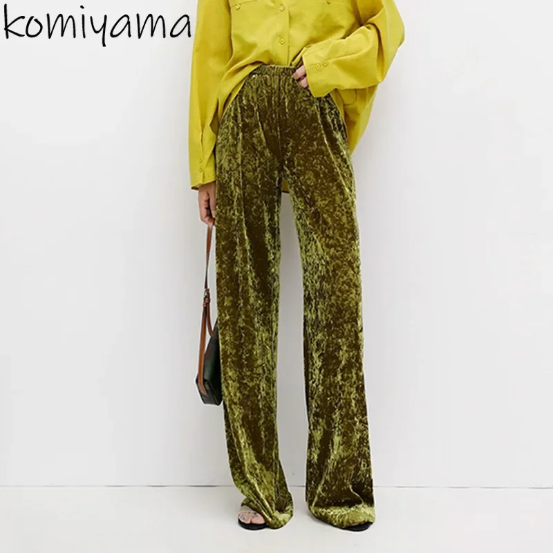 High Elastic Waist Velvet Ropa Mujer Straight Pantalones Mujer Women Wide Leg Pants Spring Autumn Womens Clothes Trousers