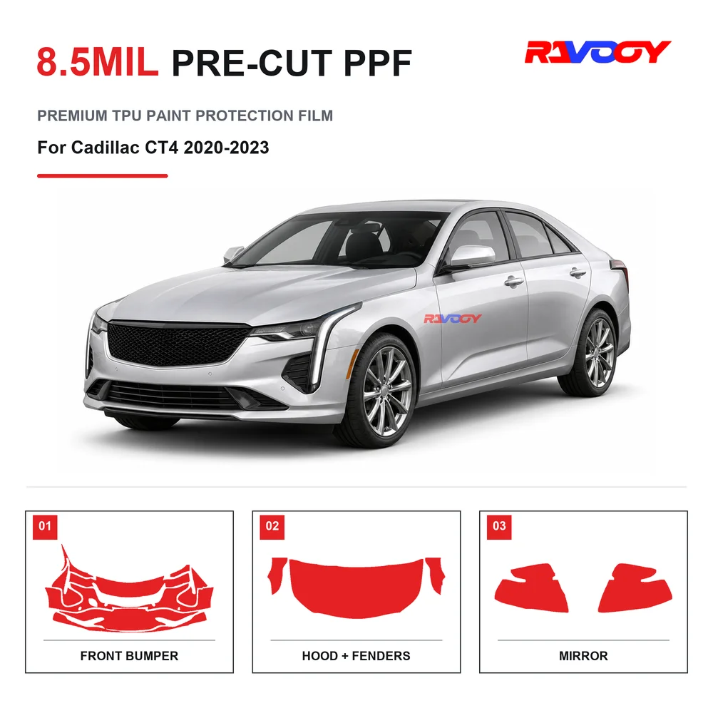 Precut PPF For Cadillac CT4 2020-2023 8.5mil TPU Clear Paint Protection Film Self Healing Hydrophobic UV Stone Chip Guard