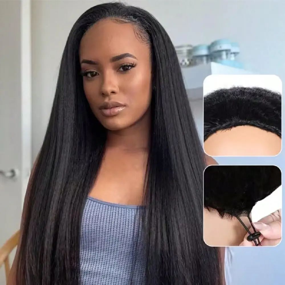 32 Inch Straight half Wigs 250 density 100% Human Hair Upgrade 3 IN 1 Half Wig With Drawstring Seamless Clip Ins Flip Over