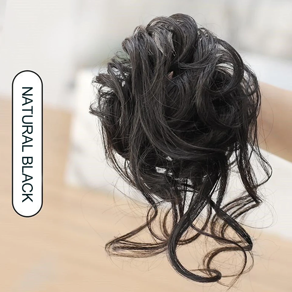 Synthetic Hair Bun Wig Ladies Ponytail Hair Extension Scrunchie Elastic Meatball Head Hairpieces Scrunchie Wrap Hair Rope ﻿