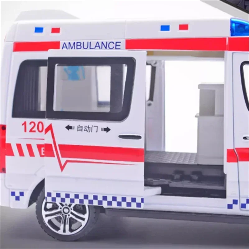 1:24 Ambulance Car Model Diecasts Metal Toy Police Ambulance Car Model Collection Sound and Light High Simulation Kids Toys Gift