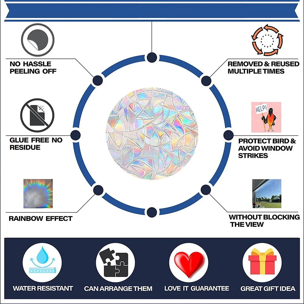 

6Pcs Anti-Collision Window Decals Bird Strike Prevention Clings Non-Adhesive Static Stickers Rainbow Sun Catcher Glass