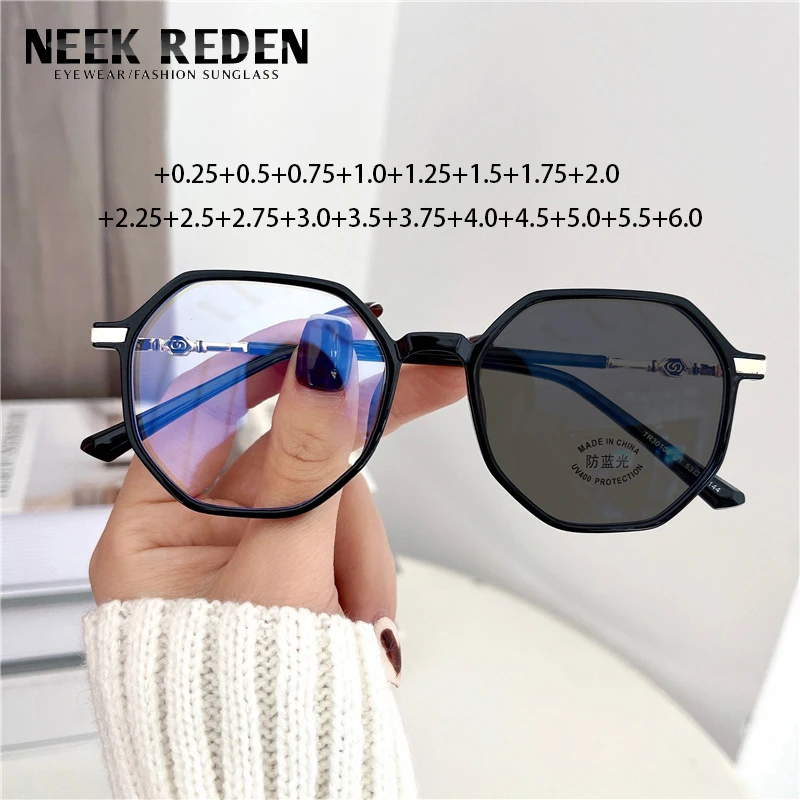 

2024 New Retro Photochromic Reading Sunglasses Women Tr90 Optical Glasses With Diopter +0.25 +2.75 +3.75 +4.5 +5.0 +5.5 +6.0