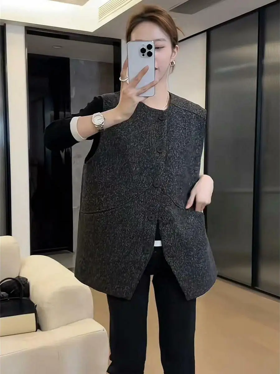 Elegant Loose Fit Sleeveless round Neck Asymmetrical Vest Women's Fashion Trendy Layering Tank Top Autumn New Arrival