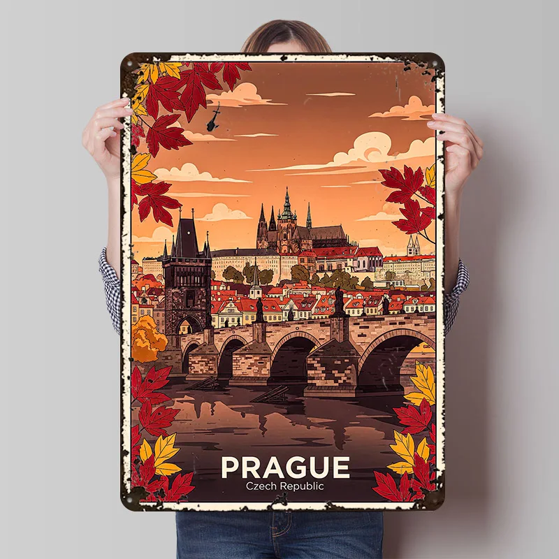 Prague Travel Printed Poster Customized Wall Art Retro Vintage Metal Tin Signs for Home Decor Room Decoration Garage Accessories