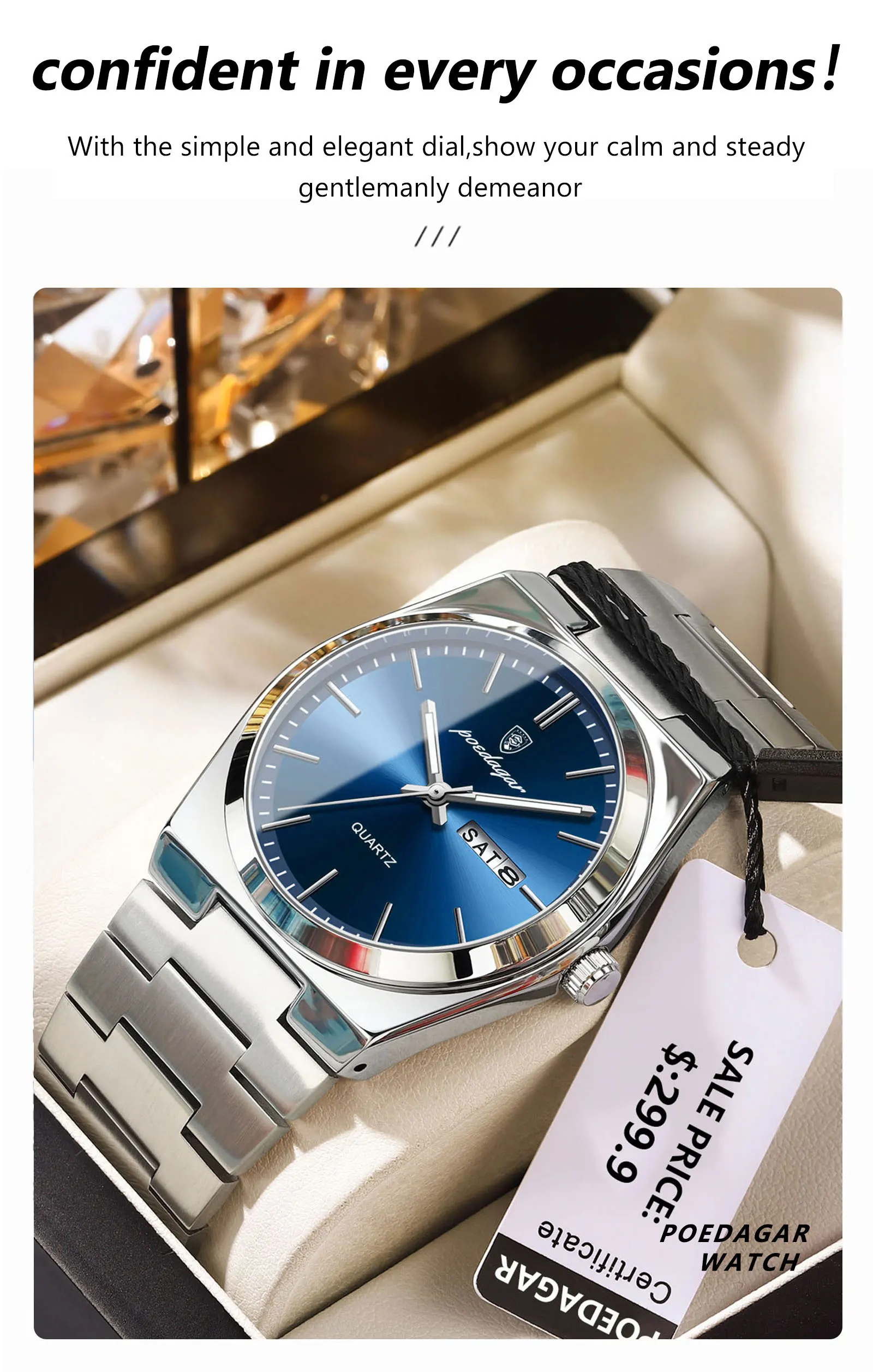POEDAGAR Luxus Uhren Für Männer Edelstahl Wasserdicht Leucht Mann Uhr Datum Woche Mode Lässig männer Quarzuhr Reloj – Detail 5