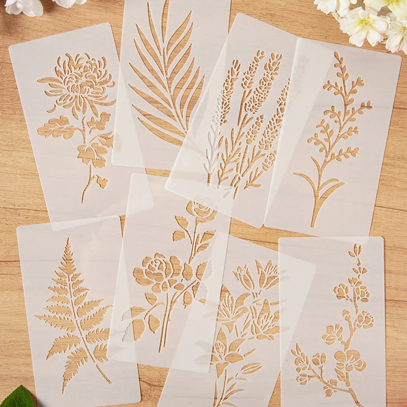 4/16Pcs/set DIY Flower Painting Stencils Reusable Plastic Templates for Wood Fabric, Paper Spray Paint & Graffiti Craft Supplies