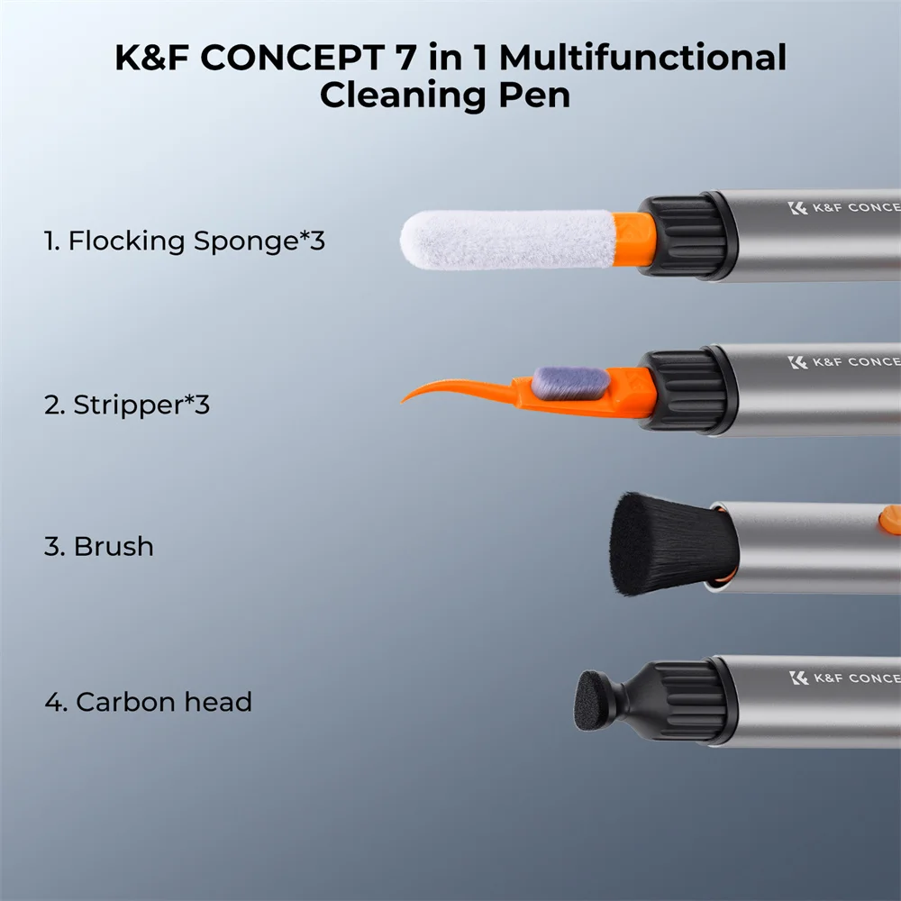 K&F Concept 7-in-1 Camera Cleaning Kit with Replaceable Cleaning Pen Flocking Sponge*3 Stripper*3 Lens Cleaner Kit