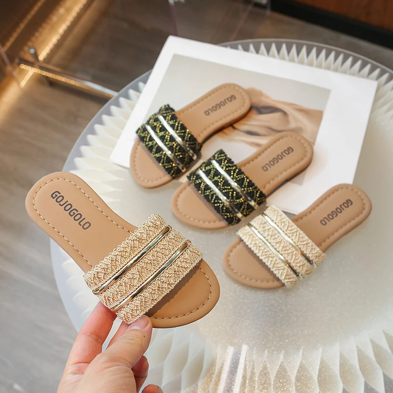 2025年新作 女の子用サマースリッパ プリンセス風 可愛い キッズ スライドサンダル ビーチサンダル 編み込み 子供用 アウトドア スリッパ 滑り止め ソフトシューズ