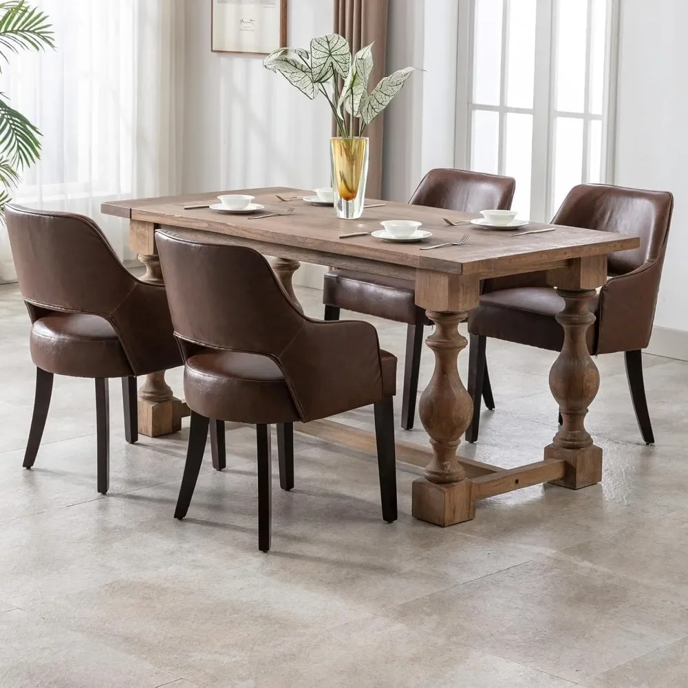 Dining Chair Set of 4 with Hollow Back, Padded Seat, Wood Legs, PU Leather Upholstered Accent Chairs, Modern Dining Chair