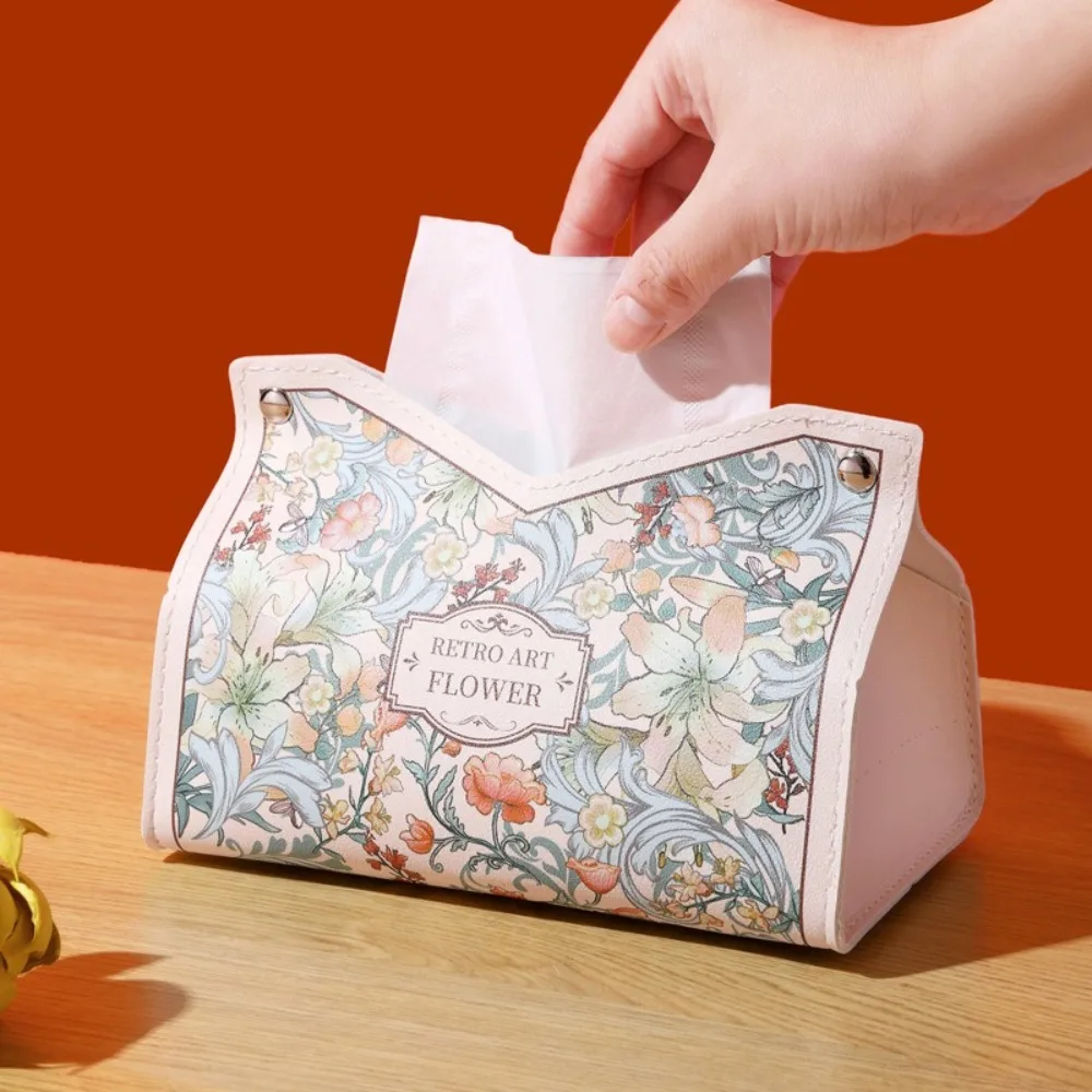 Luxury Leather Tissue Box Car Interior Pull-down Pocket Tissue Storage Box Multi-functional Paper Holder
