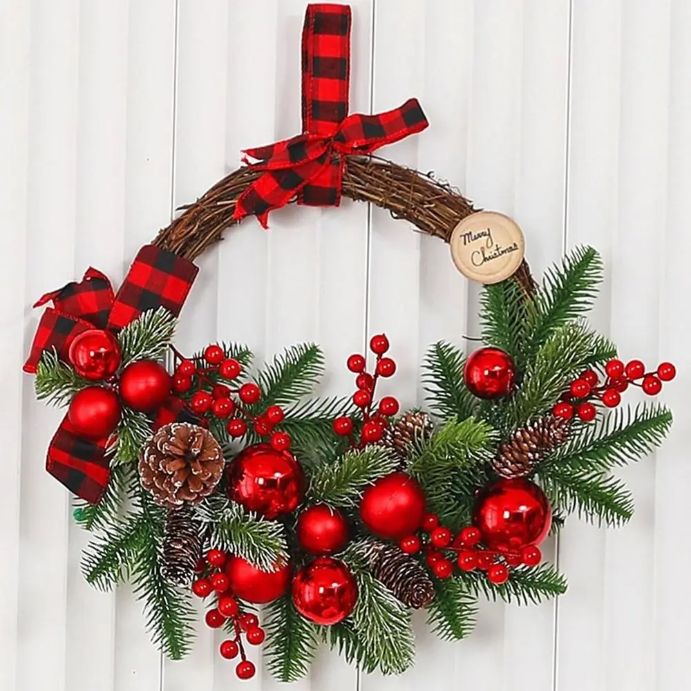 

Exquisite Artificial Christmas Wreath DIY PVCVine Ring Xmas Tree Garland Simulated Realistic Pine Cone Window Hanging Decor