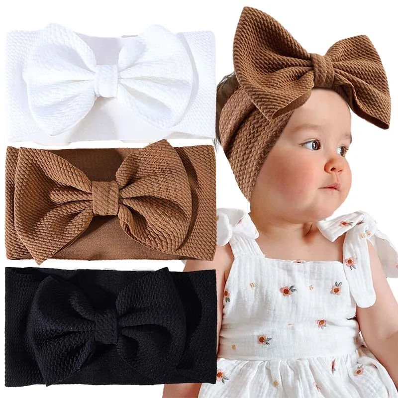 

ncmama 3Pcs Newborn Baby Big Bow Headbands Elastic Hair Band Cute Solid Color Bowknot Hairband Infants Toddlers Hair Accessories