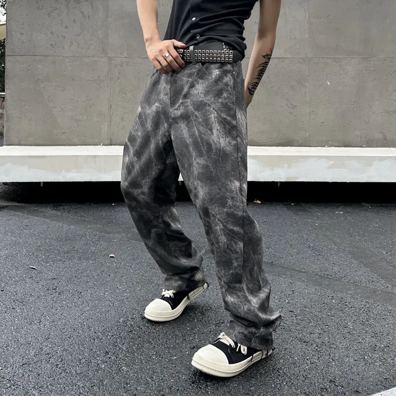 

Streetwear New high-end tide Korean loose straight men's jeans personality nostalgia phantom gray men's pants cargo men pants