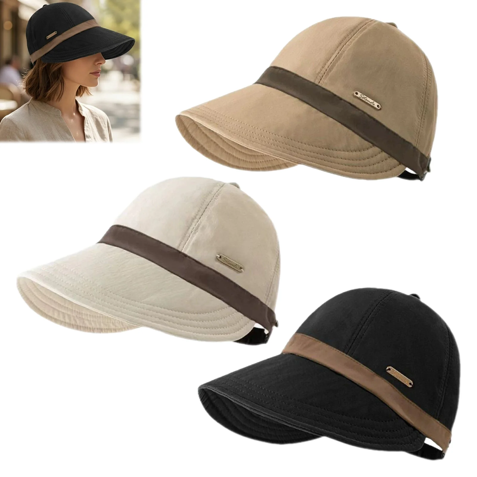 Damen Sommer Sonnenhut Outdoor Reise Strand UV-Schutz Baseballkappen Trendige Damen-Sonnenhüte mit Großer Krempe Verstellbare Visor-Caps