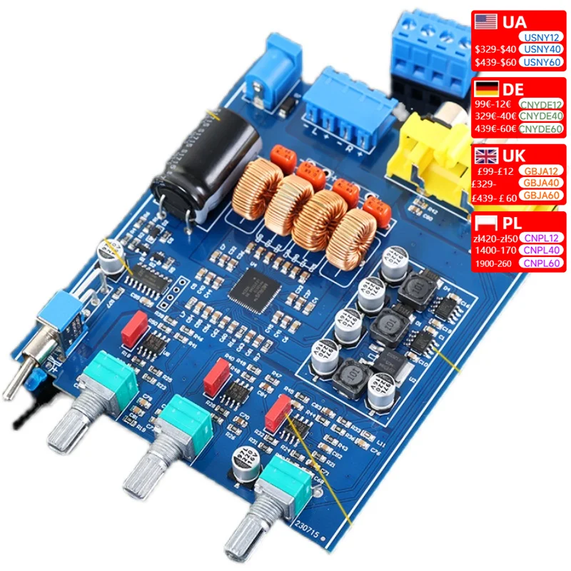 MA12070 Class D 80W*2 Stereo Digital Power Amplifier Board with Treble and Bass Adjustment