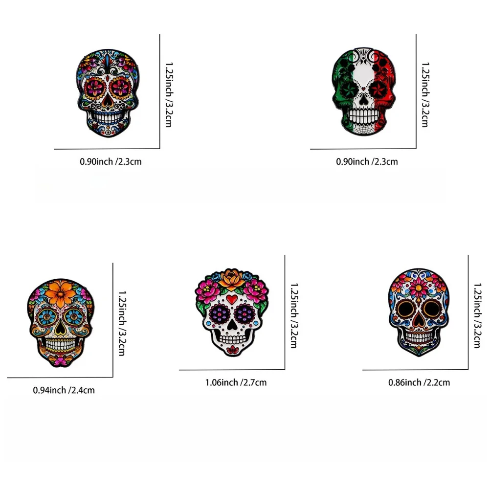 Mexican Day of The Dead Painted Skull Brooch Skull Embellished Flower Pins Personalized Backpack Clothing Creative Accessories