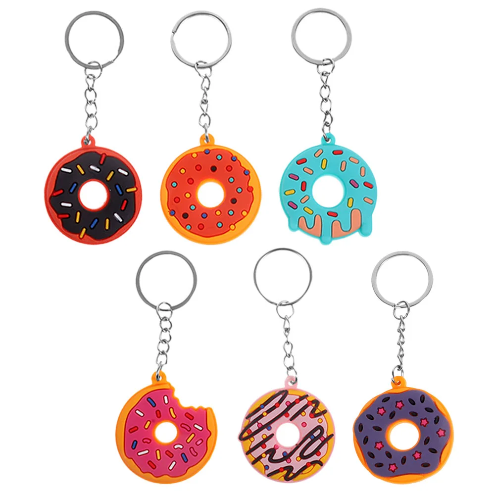 

6 Pcs Gift Donut Keychain Pvc Soft Rubber Pendant Decoration 6pcs Decorative Backpack Bag Hanging Doughnut Design Keyring