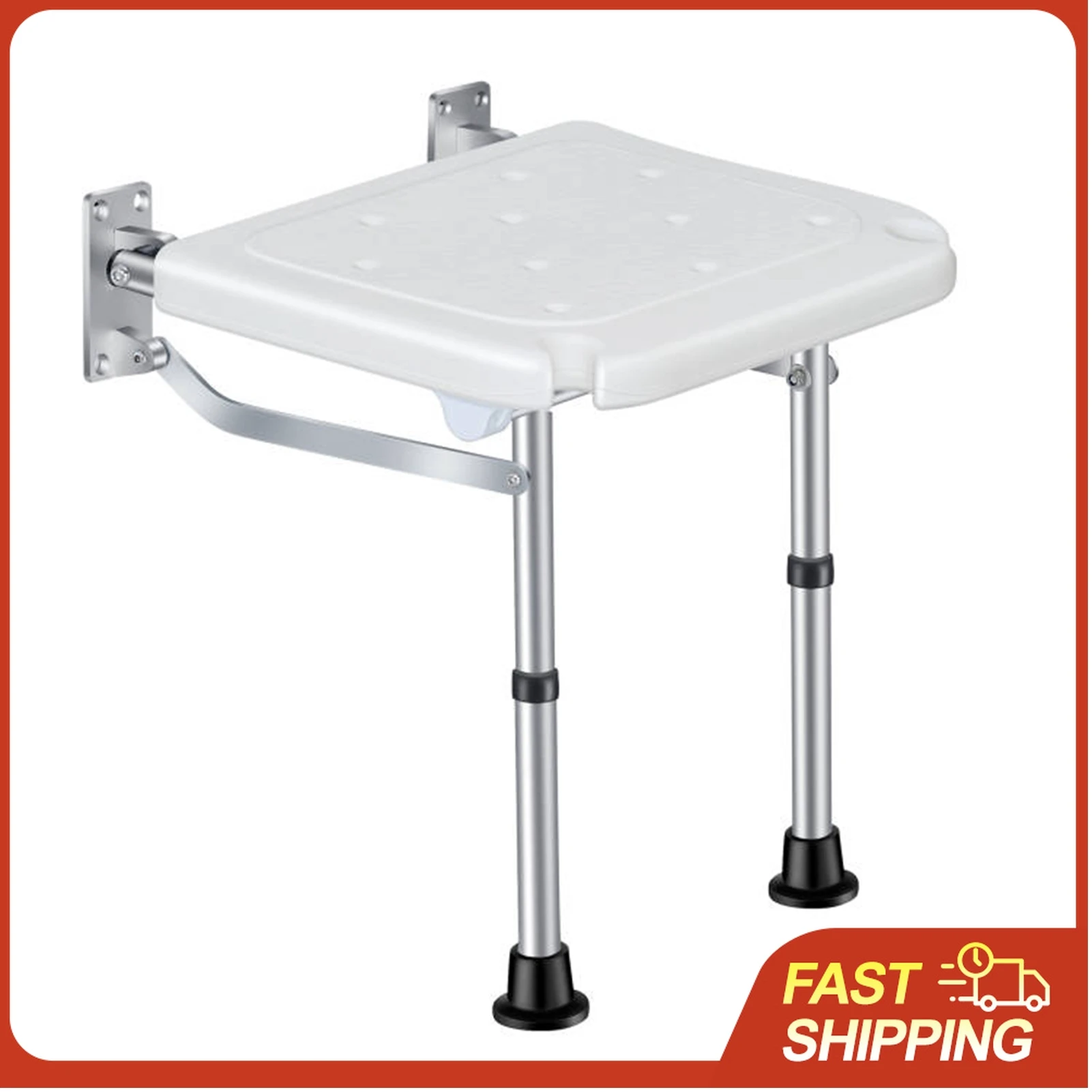 Wall Mounted Folding Shower Bench Aluminum Alloy 440lbs Flip Up Space Saving Anti Slip Feet for Elderly Disabled Safe Bathing