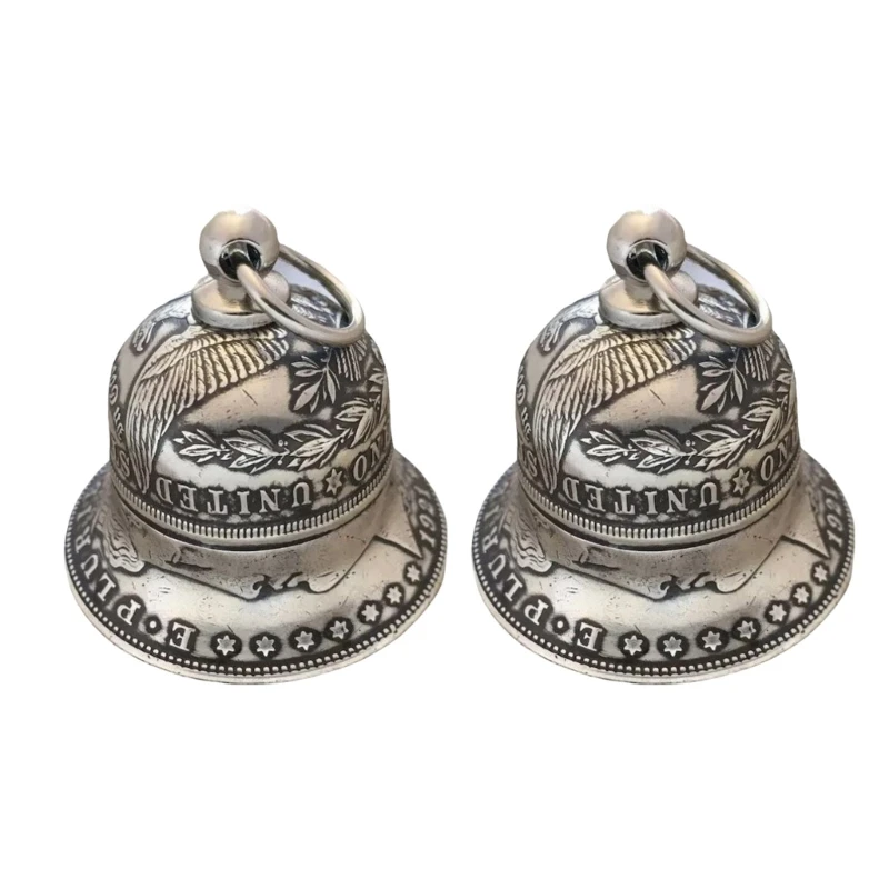 Set Of 2 Eerie Halloween Metal Silver Dollars Bells Decoration Hanging Ornament Stylish Festives Home Embellishments