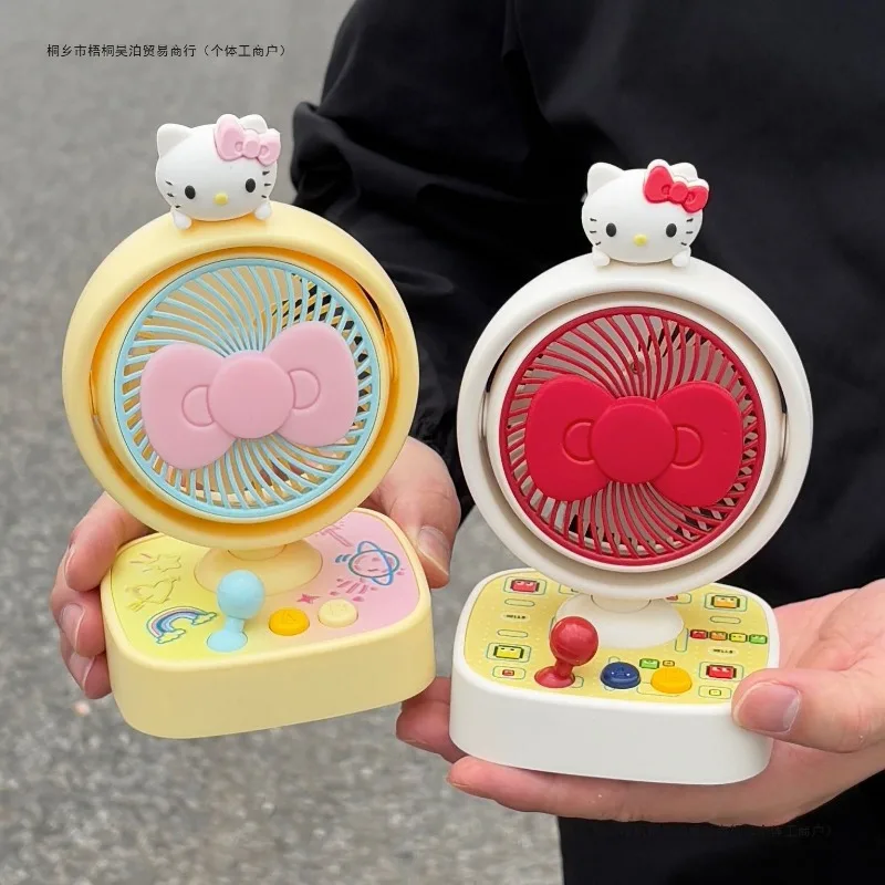

Sanrio Hello Kitty Cute Rechargeable High-Wind Small Fan DIY Dormitory Bedside Desktop Game Console Fan Mini Household Appliance