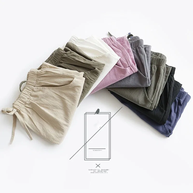 Women Cotton Linen Shorts 2026 New Summer High Waist Casual Sports Shorts Female Solid Color Pocket Loose Beach Hot Short Pants