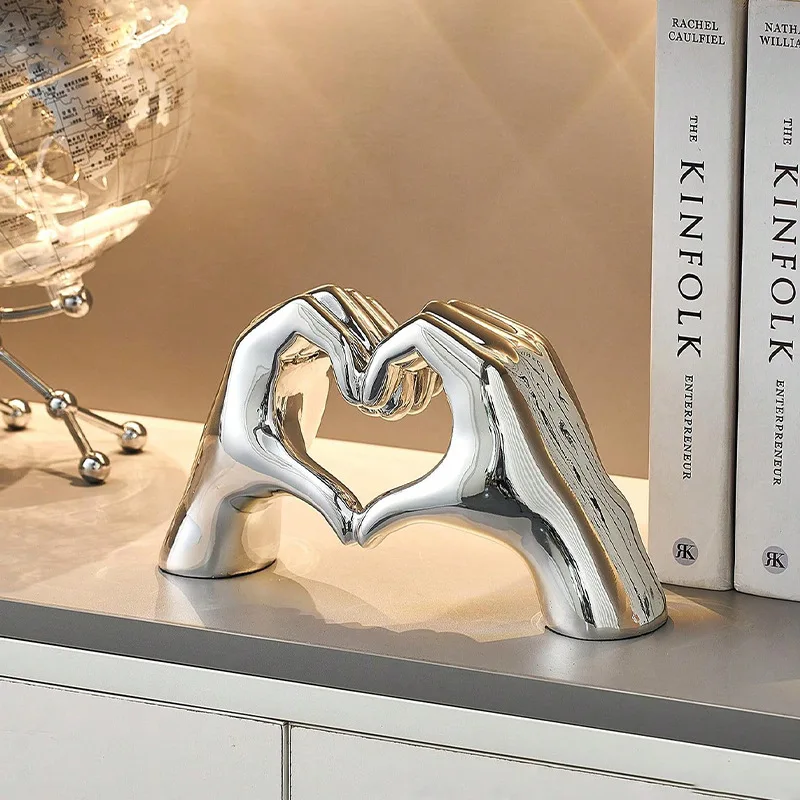 Escultura minimalista de gesto de corazón, estatua de amor de mano abstracta de resina, accesorios de decoración de escritorio para el hogar y la sala de estar, 1 ud.