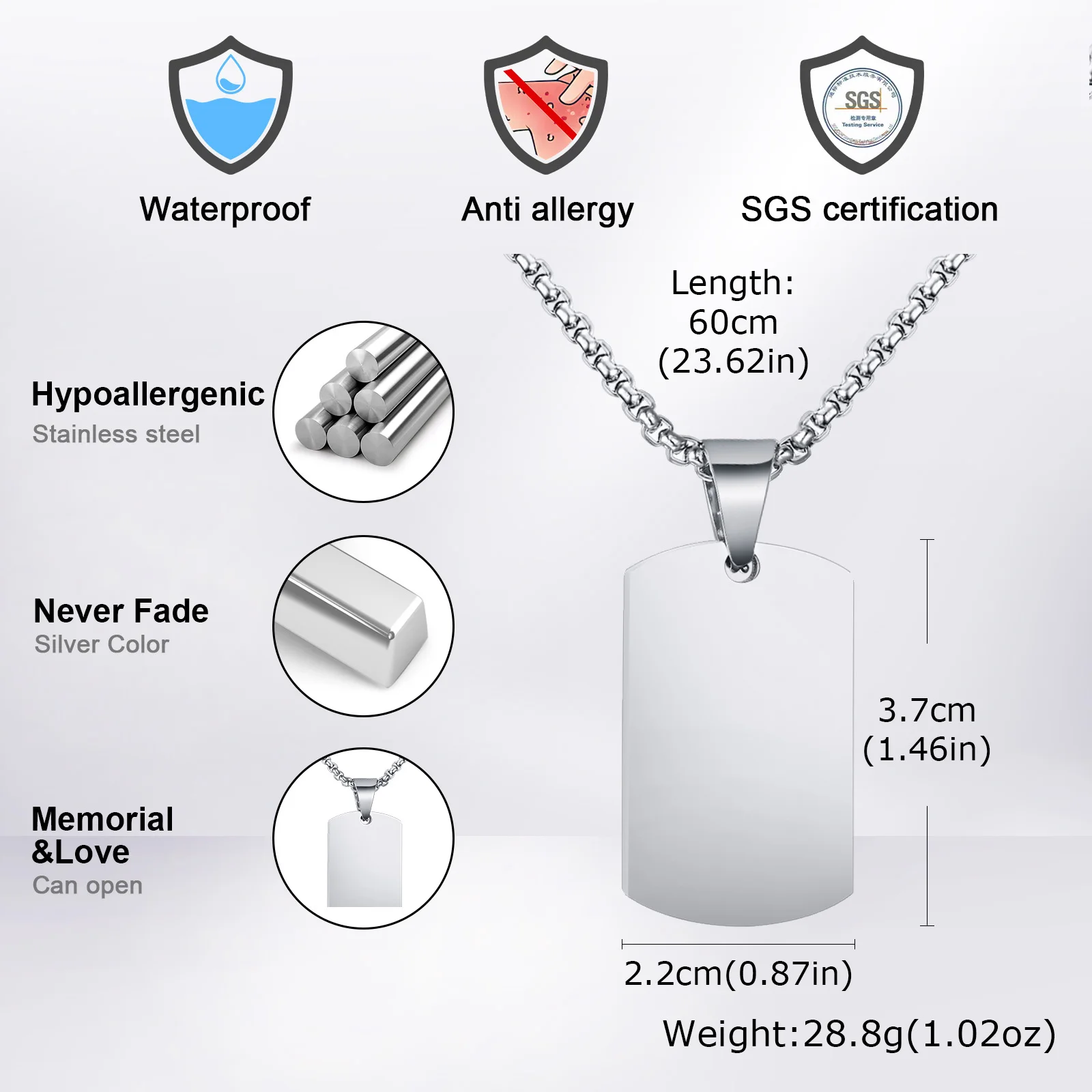 Vnox Herren Edelstahl Anhänger Halskette, Dog Tag Pfeil Gitarre Gedrehter Stab Kastenkette, Punk Herrenschmuck Geschenk für Männer Alltagskleidung – Detail 9