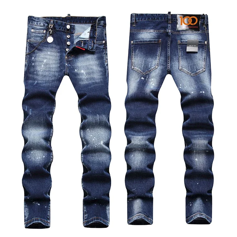 

chareiharper plus size dsq1036 Fashionable men's jeans Fashion hanging adornment swing paint slim print small feet mid-waist