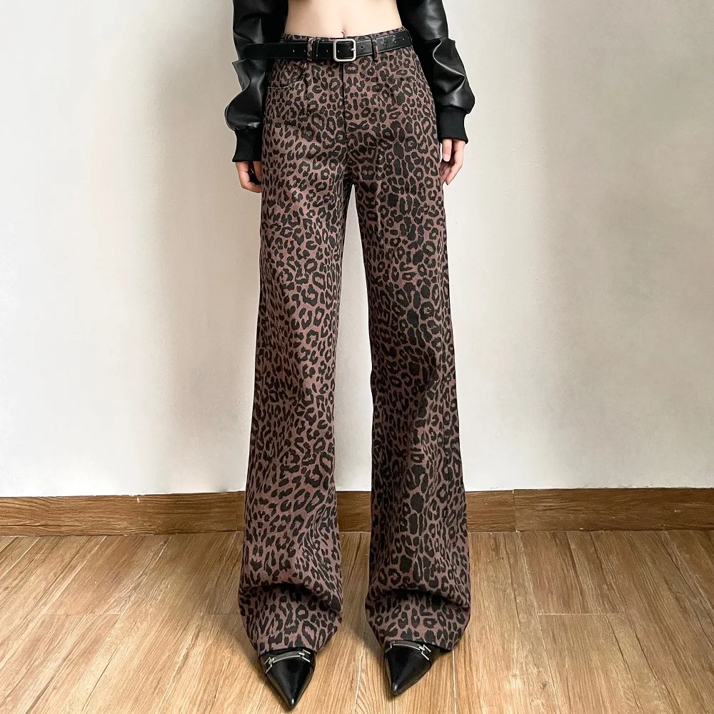 

BKLD 2024 Summer New Loose High Waisted Straight Wide Leg Pants Fashion Leopard Printed Trousers Y2k Clothes Streetwear Women