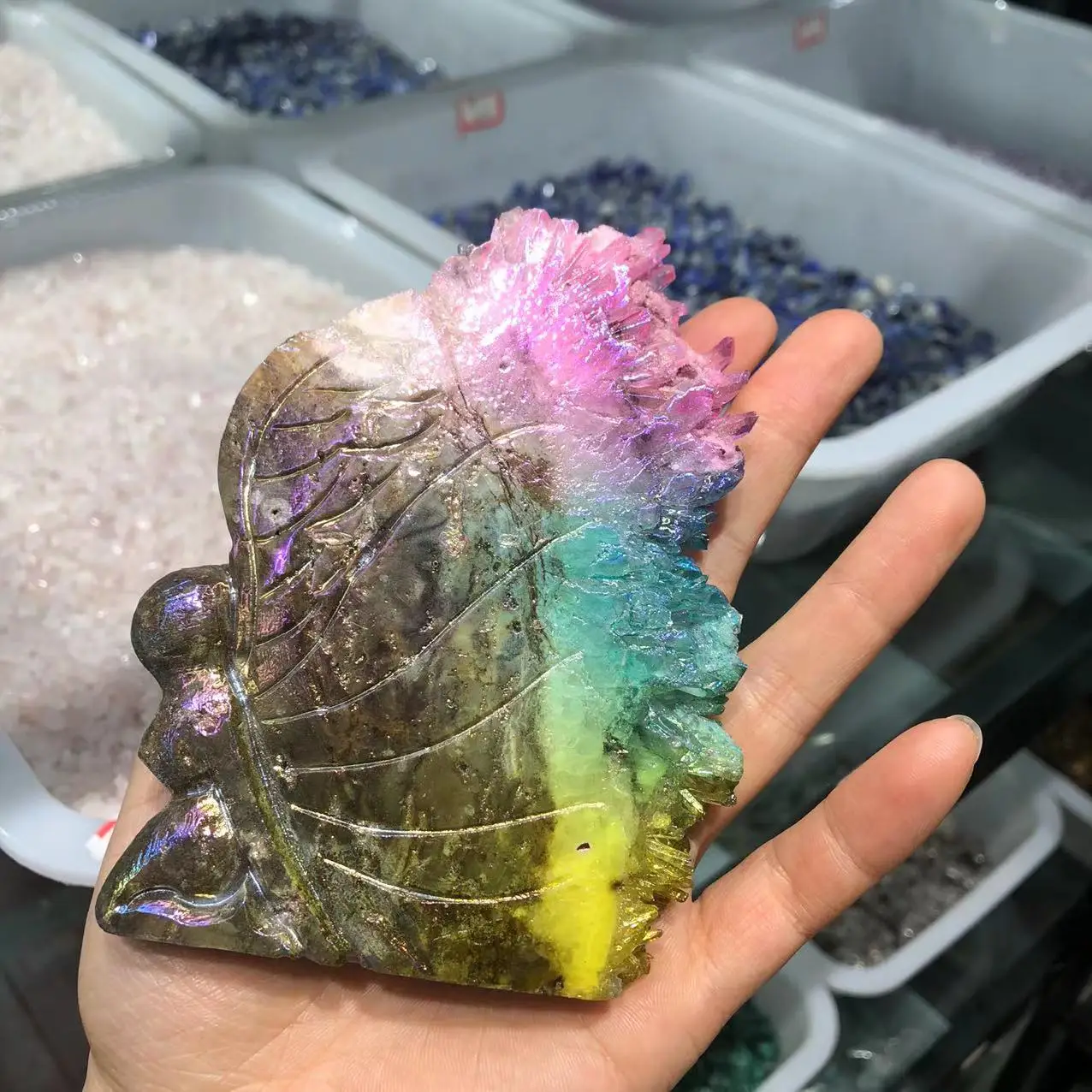 Natural Angel Aura Clear Quartz Cluster Carving Fairy Butterfly Figurine Room Decoration Feng Shui Healing Crystals Reiki Gifts