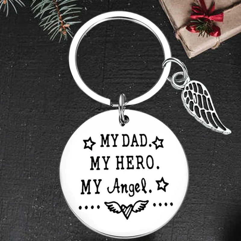 

Cute Father's Day Gift Keychain Pendant My dad my hero my angle Key Chains dad Gift