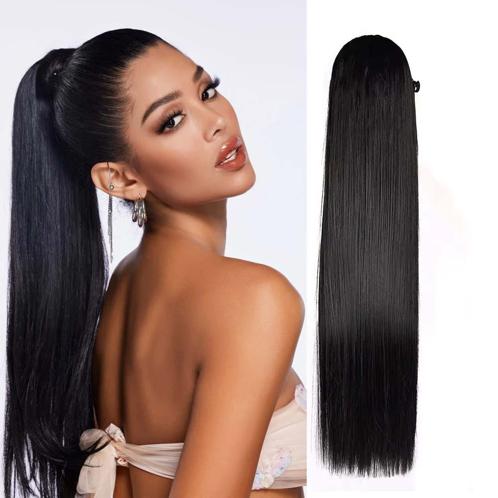24-30inch Straight Synthetic Drawstring Ponytail Extension Hair For Women Hairpieces Cheveux Pony Tail