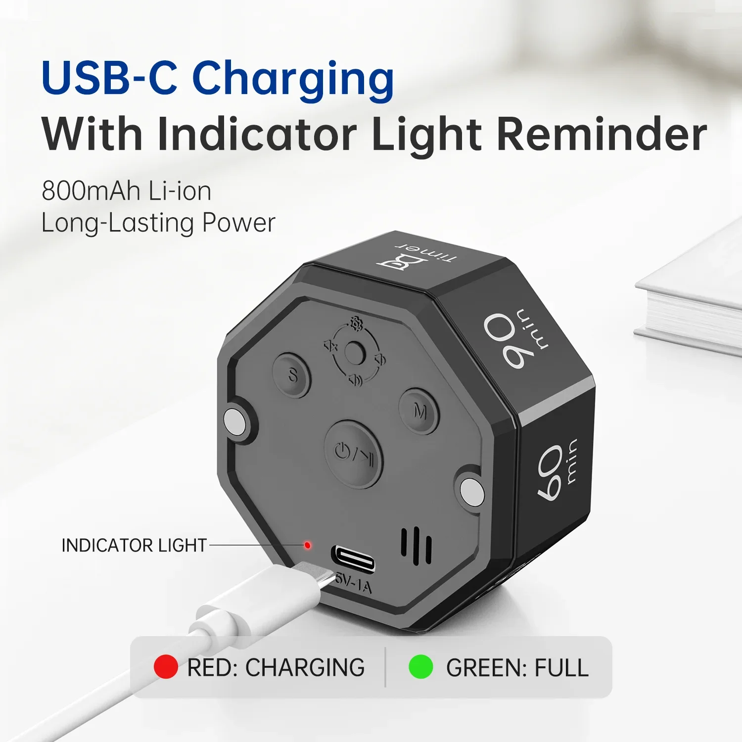 Gravity Sensor Flip Timer LED Display Digital Visual Timer 8 Preset Time Rechargeable Mini Cube Timer for Cooking Study Shower