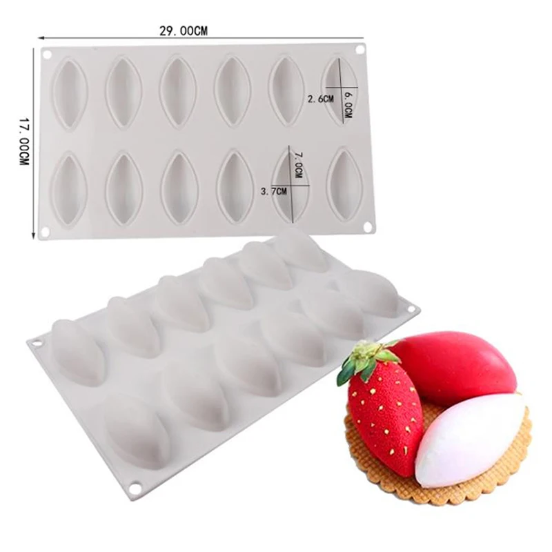 12 Cavity Silicone Cake Fondant Mold Form Quenelle Shaped Mould Mousse Cake Tool