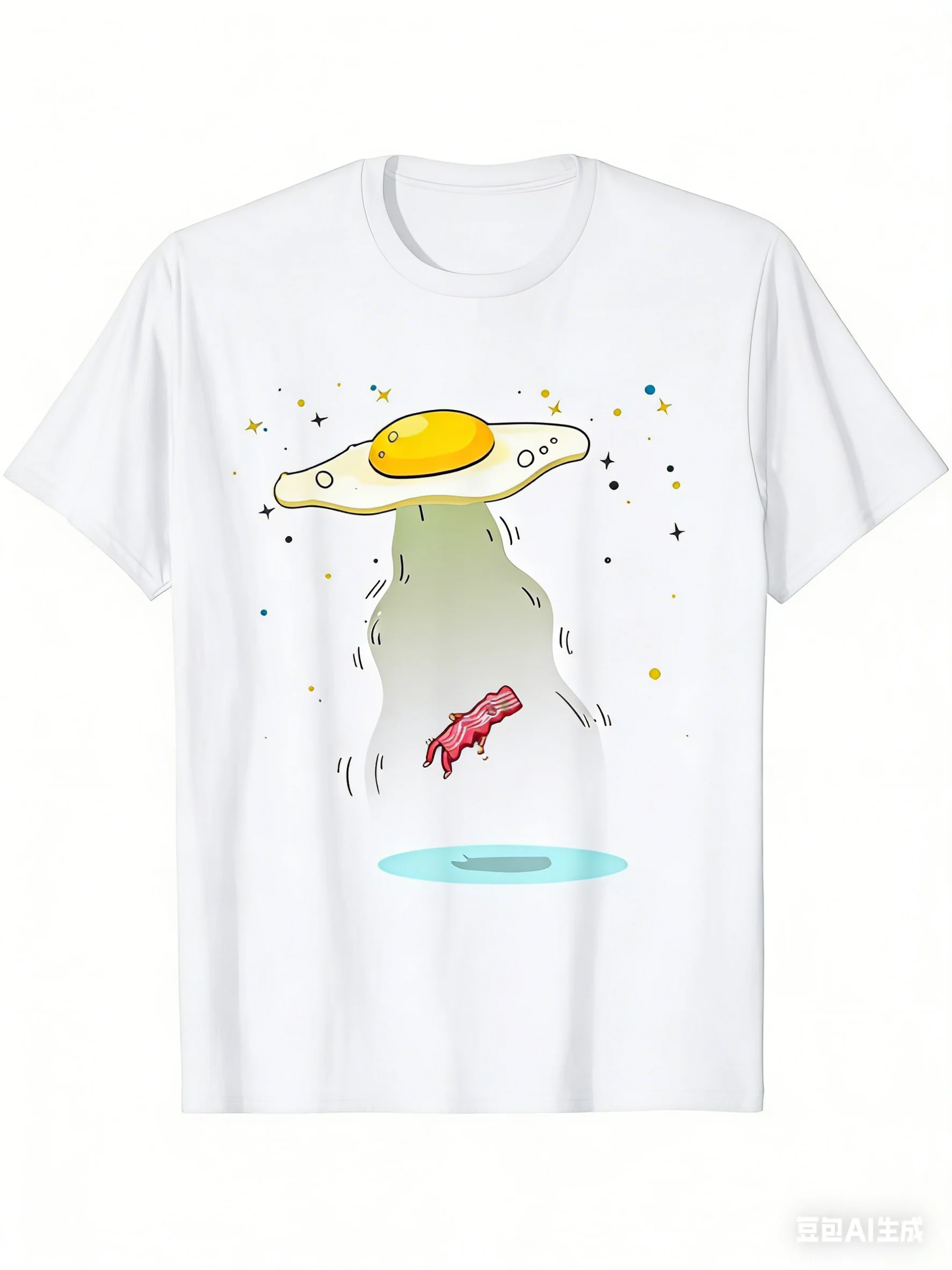 Alien Breakfast Program! Quirky Fried Egg UFO 3D Print T-shirt for Adults and Children, Exclusive for Niche Creative Minds
