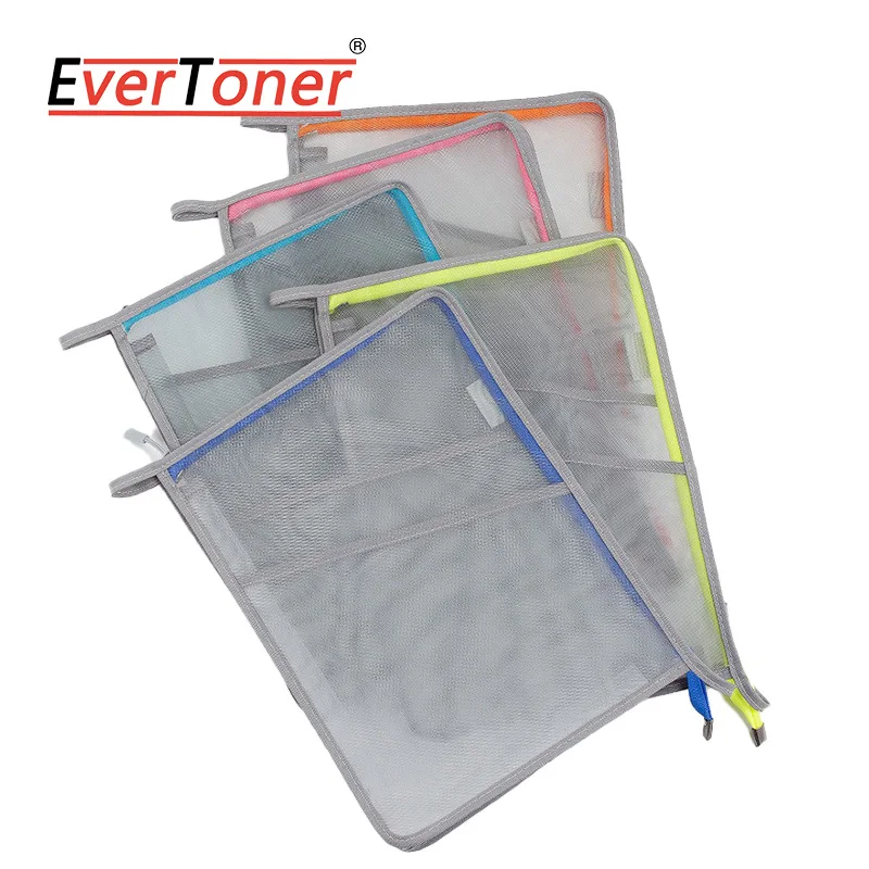 EverToner Multifunctional Three layers Mesh Zipper Pouch Transparent File Folder Bag Large Capacity Document Storage Bag