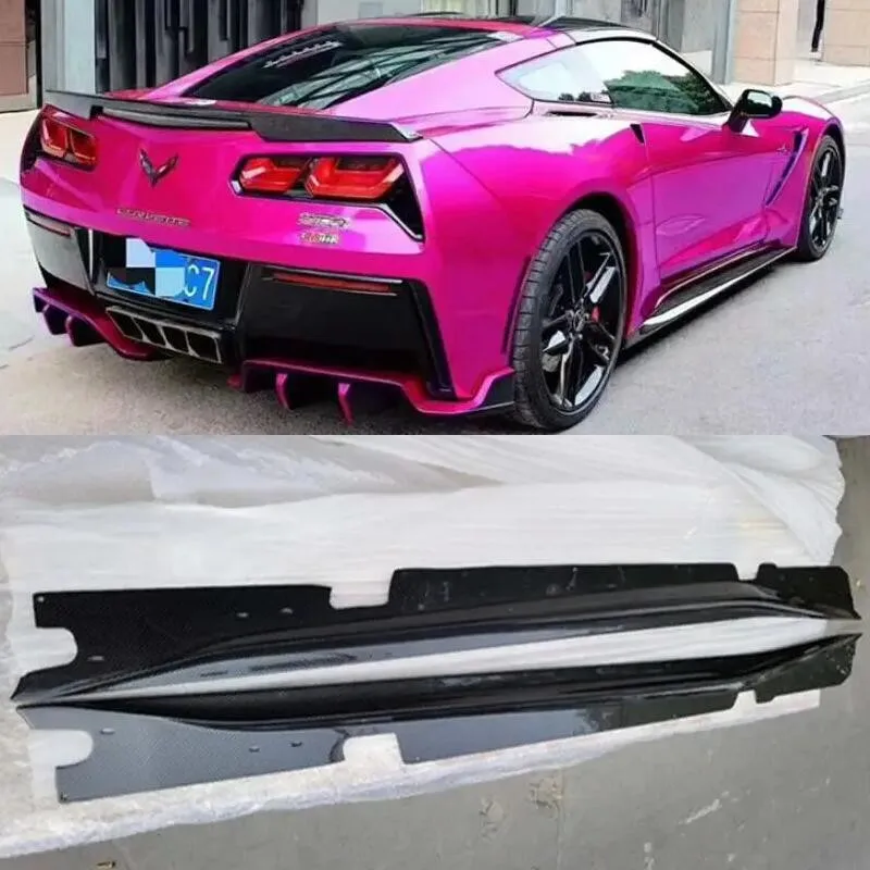 For Corvette C7 2014 2015 2016 2017 Real Carbon Fiber Side Skirts Spoiler Splitters Panels Body Kit lip Cover