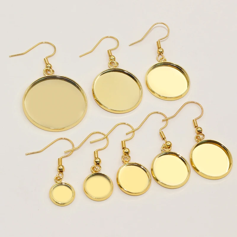 10pcs 8-30mm Inner Size Cabochons Blank Base Tray with Earring Hooks Stainless Steel DIY Jewelry Making Accessories Findings view 3