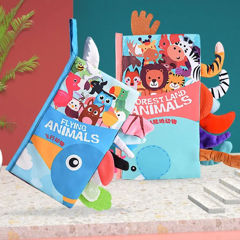 Animais cauda livro de pano do bebê pai-filho som papel bebê aprendizagem precoce brinquedo macio dos desenhos animados quebra-cabeça pano livro infan