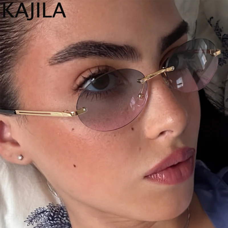 

Retro 90S Small Oval Rimless Sunglasses Women 2026 Luxury Vintage Metal Frameless Sun Glasses for Lady Streetwear Y2K Punk Shade