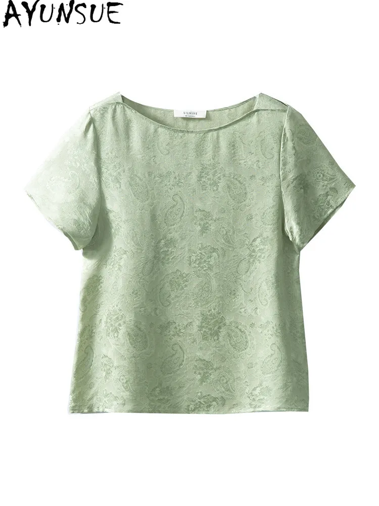 

Tcyeek 100% Real Mulberry Silk T-shirts for Women 2026 Summer Clothes Women's T-shirt Short Sleeve Top O-neck Футболка Женская