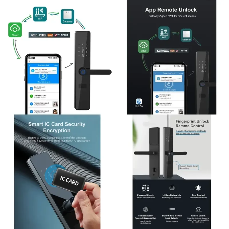 New intelligent digital electronic security door locks and smart life app fingerprint door locks and key cards